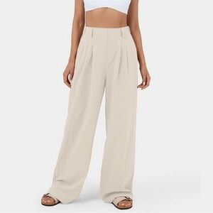 Cream Khaki Wide-Leg Pants